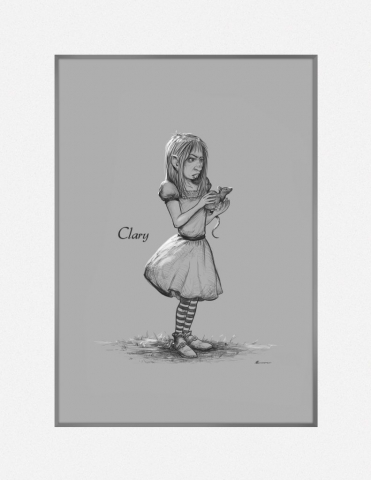 Sketch of Clary holding a mouse